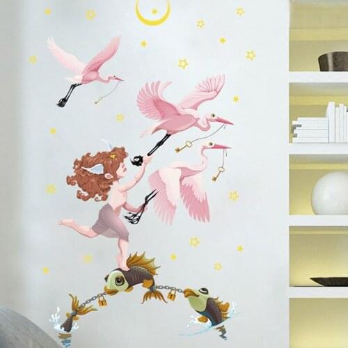 Cartoon Love Fish Bird Wall Stickers Living Room TV Sofa Background Decoration Removable Kids Bedroom Decor Door Stickers