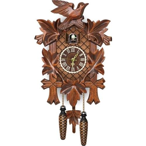 German Black Forest Cuckoo Clock Retro Nordic Style Wooden Cuckoo Wall Clock Home Decoration Home Decor 26X6X14CM LBS