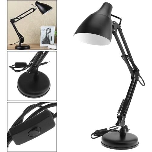 New Black Flexible Swing Arm Desk Lamp with Light Base And Clamp Mount Support 360 Degree Rotation for Office / Home