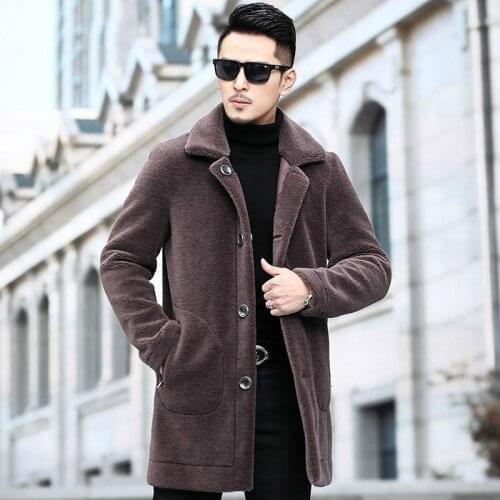 2020 New Men Winter Two Side Wear Turn-down Collar Coat Male Real Lamb Fur Jacket Man Sheep Shearling Outwear Long Overcoat Z66