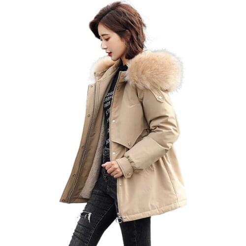 2022 New Fashion Long Winter Coat Women Clothing Wool Liner Hooded Parkas Slim With Fur Collar Warm Winter Jacket Women