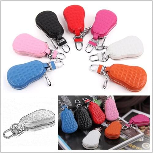 LUNASBORE New Car Key Cow Leather Women Housekeeper Holder Keychain Zipper Keys Case Pouch For BMW HONDA TOYOTA OPEL