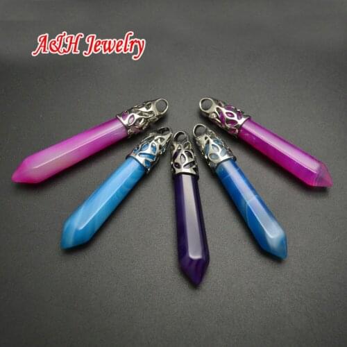 New Arrival Blue Purple Pink Dyed Color Hexagon Pendant Fashion Crystal Pointed Women Jewelry Mixed 10pc/lot