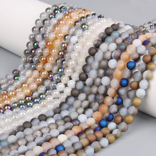 New 6/8/10mm Natural Cracked Stone Beads Electroplated Colored Agates Round Beads For Jewelry Making 15'' DIY Bracelet Earring