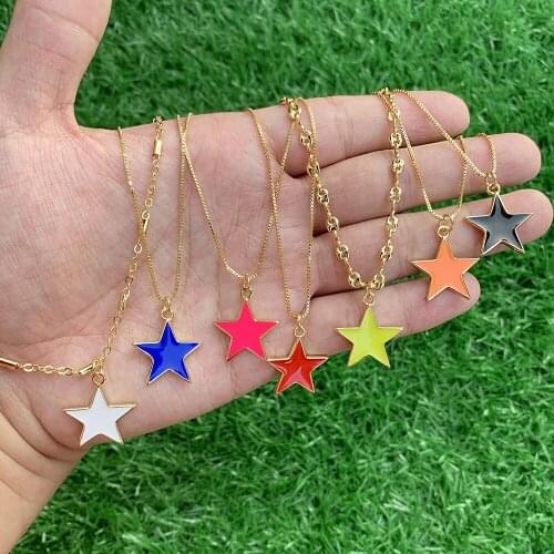 Wholesale Gold Plated Rainbow Enamel Necklace Oil Drop Star Pendant For Women