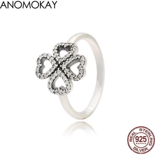Original 925 Sterling Silver Dazzling CZ Heart Flower Rings Simple Style European & American Plant Love Wedding Party Jewelry