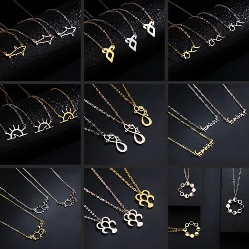 Stainless Steel Pendant Neckalce For Women Solar System Mountain Serotonin Molecule Moon Phase Feminist Choker Necklace Gift
