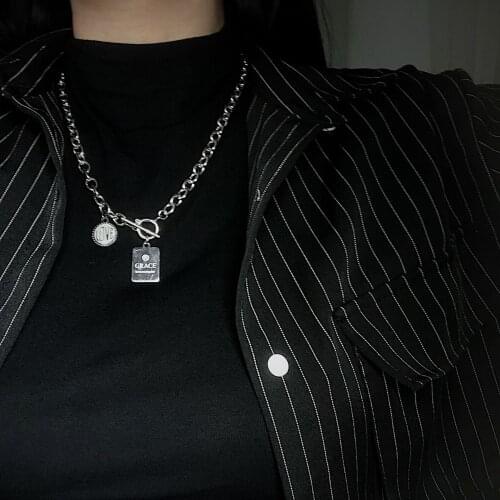 Hip-hop port style punk rough Chain Fangyuan Letter Pendant Necklace Punk Chunky Thick Chain Charm Necklace Jewelry for men and