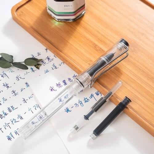 1-Piece Fountain Pen Style Rollerball Pen Ink Refillable Transparent Pens for Student Writing Stationery School Office Supplies
