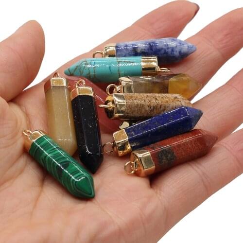 1pcs Natural Stone Agates Crystal Quartz Yellow Jades / Lapis lazuli Charm Pendant DIY for Necklace Jewelry Making Size 35x8mm