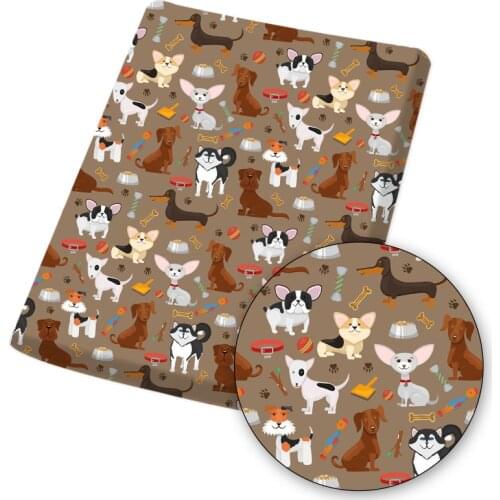 Polyester Cotton Fabric Cartoon Dog and Bear Printed Cloth Sewing Fabrics for Dress Making Home Textile DIY Materials 45*150cm