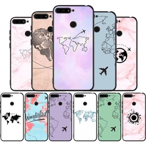 World Map Travel Plans black Silicone Phone Case For Huawei honor 30 20 Pro 8 8X 9 10 20 Lite Mate 10 20 30 Lite Pro cover