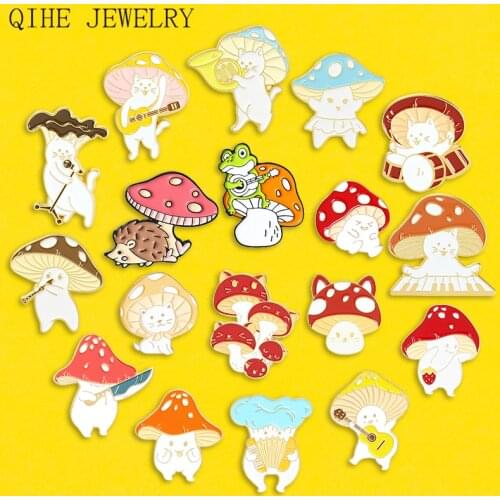 Cute Mushroom Collection And Animal Band Enamel Pin Custom Funny Guitar Accordion Brooches Natural Plants Lapel Pin Badge Brooch