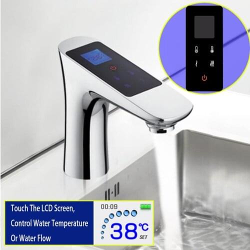 Touch Screen Basin Faucet Control Temperature Flow Modern Chrome Washing Faucet Thermostat Digital LCD Brass Basinwash Mixer Tap