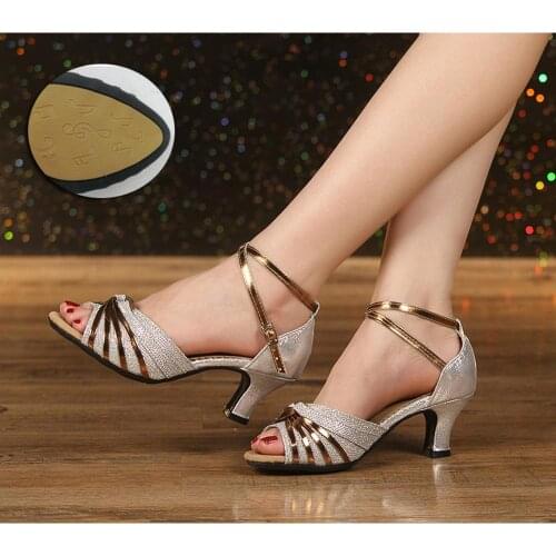 HROYL Latin dance shoes woman ballroom tango dancing shoes for Ladies girls modern close toe heeled Rubber sole 3.5/5.5CM