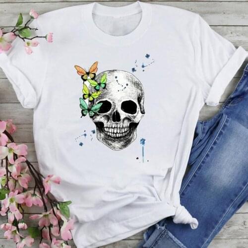 Women Graphic Ladies Skull Butterfly 90s Cartoon Fashion Summer Female Clothes Print Short Sleeve Tops Tees Tshirt T-Shirt