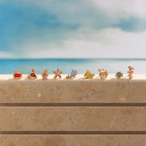 2021 Summer Hot Cute Marine Organism Seahorse Dolphin Starfish Octopus Stud Earring For Women Girls Lovely Ocean Animal CZ Studs