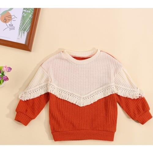 Ma&Baby 2-7Y Toddler Kid Girls Sweaters Knitted Tassel Patchwork Long Sleeve Tops Autumn Spring Children Girls Clothes DD40