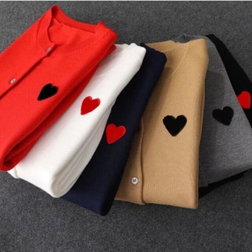 Women Girls Long Sleeve Knitted Cashmere Sweater Cardigan Casual Embroidery Love Heart Coat Tops