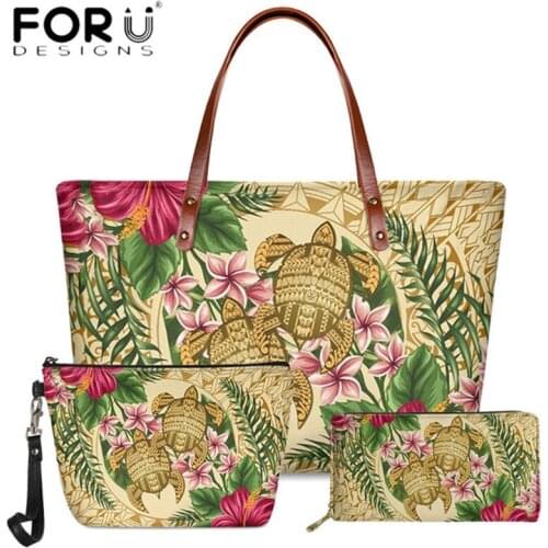 American Samoa Tribe Design with Sea Turtle Tote Set Womens Handbags and Purse 3pcs Set Fashion Trend Luxury Ladies Beach Bolsa