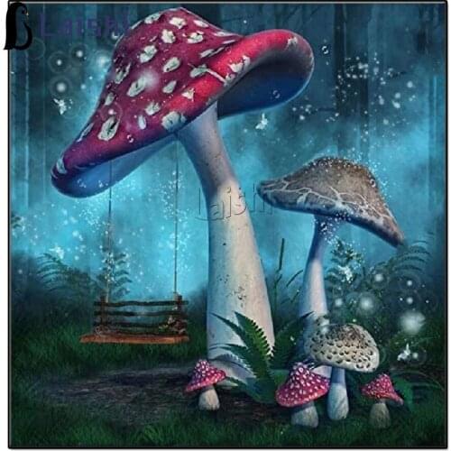 5D Fantasy forest, mushroom swing Full Square Round Diamond Painting Mosaic Cross Stitch Pattern Handmade Embroidery Wall Decor