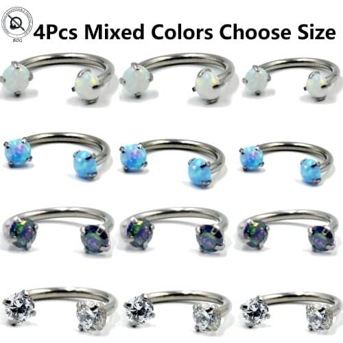 BOG-4PCS Mixed Colors Surgical Steel Opal/Zircon Internally Thread Horseshow Capative Bead Ring Ear Tragus Cartilage Earring16g