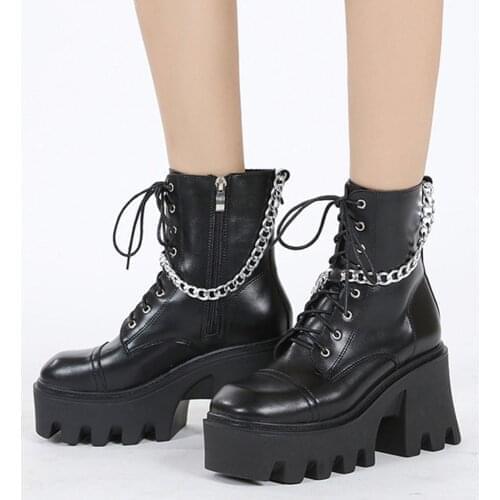 2021 Fashion Female Motorcycle Boots Hoof Heels Zip Solid Super High Heel Ankle Boots With Platform Winter Women Comfy Shoes