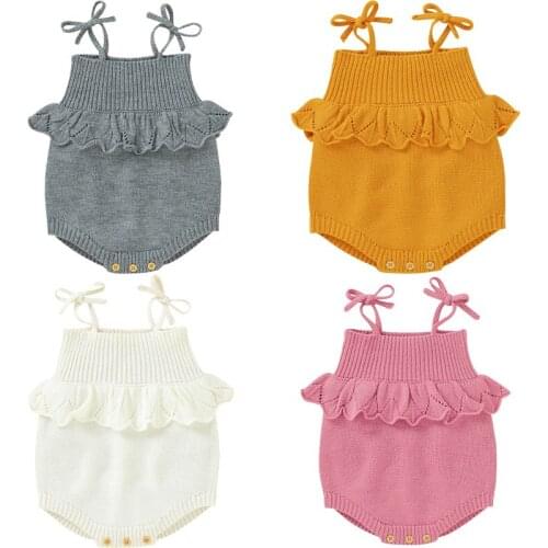 Citgeett Summer Baby Boy Girls Knit Bodysuit Solid Cute Crochet Toddler Spring Suspender Infant Lovely Knitting Clothes