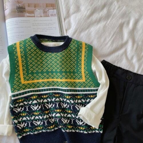 Childrens Sweater Vests Spring Autumn New Boys and Girls Casual Jacquard Knitted Vest 2-8 Y Kids Baby Waistcoat Toddler Clothes
