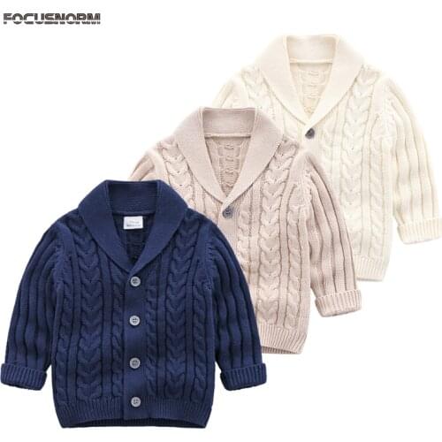 FOCUSNORM 0-3Y Autumn Winter Baby Boys Sweater Clothes Solid Knit Long Sleeve Single Breasted Warm Coat