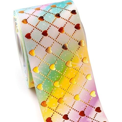 Hot Foil Grosgrain Ribbon Loving Heart DIY Hairbows Accessory Handmade Materials 2 Yards 3"