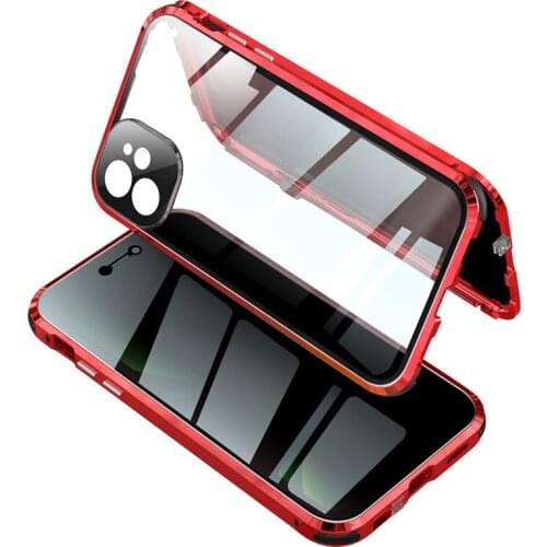 Iphone 11 6.1 12 Pro Max 13 Mini Anti Peep Magnetic Metal Bumper 360 Front&back Double-sided Privacy Screen Lens Protection Case
