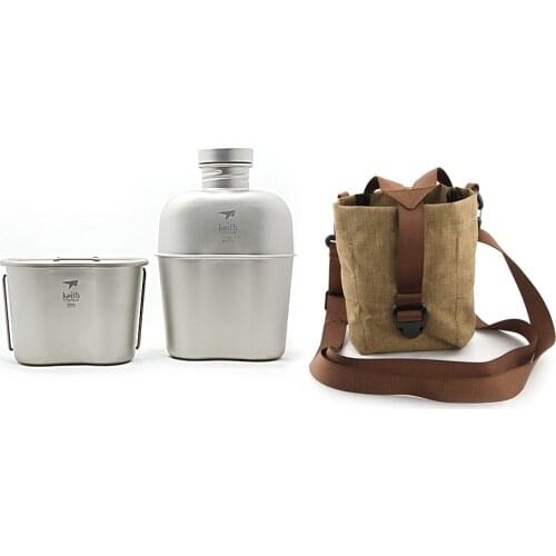 Keith Ti3060 Titanium Army Military Water Bottle Cup Pot Canteen Mess Kit set 268g 1.1L+0.7L w/ Camo Bag