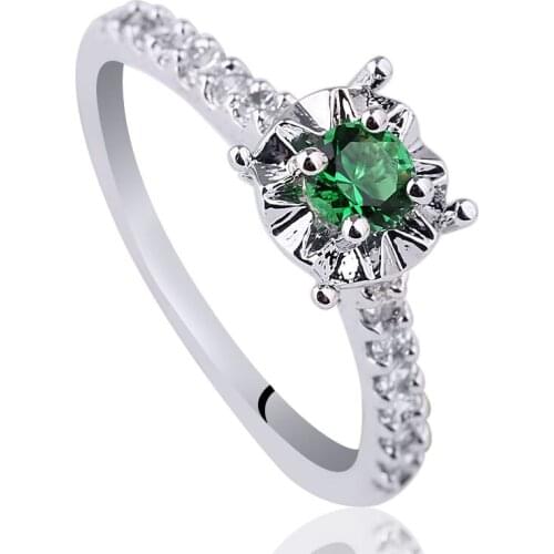Women Sterling 925 Silver Wedding Ring 4.0mm Center Stone Crystal Jewelry Anniversary Gift for Wife R154