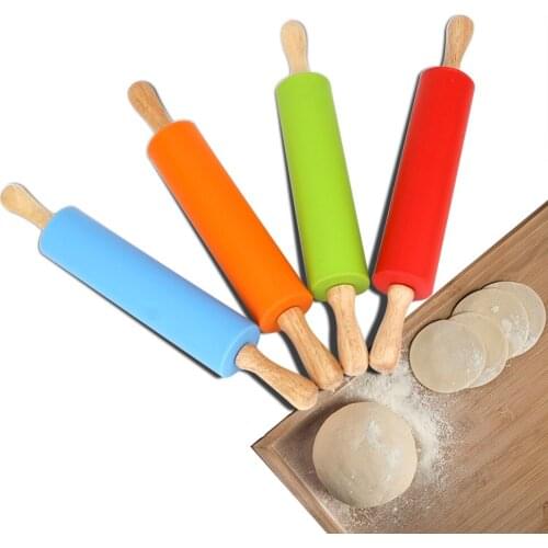 Pastry Tools Non-Stick Rolling Pin With Wooden Handle Bakeware Silicone Fondant Cake Dough Roller Cookies Biscuit Embossing