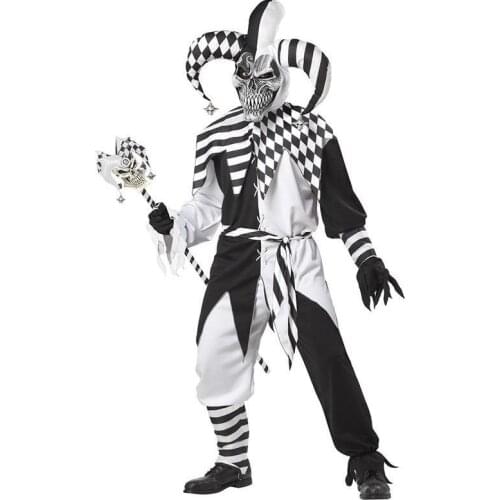 California Costumes Nobodys Fool Hood Costume Mens Adult No Cheating Evil Jester Costumes Skelet Nar Halloween Man Costuum