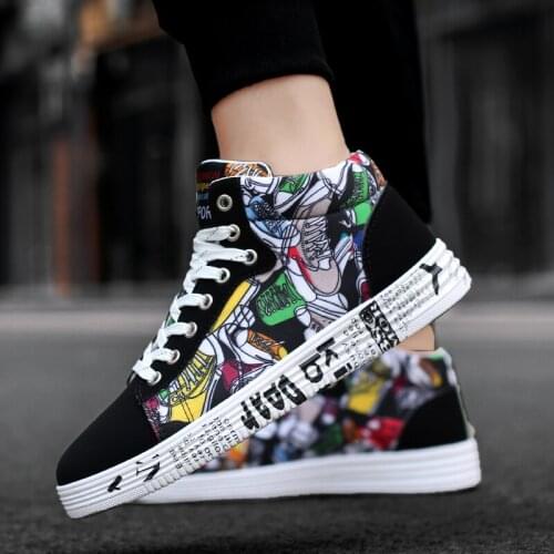 Fashion Sneakers For Men Classic Graffiti Lace-up High Style Spring Autumn Vulcanized Flat With Camouflage Casual Shoes Men
