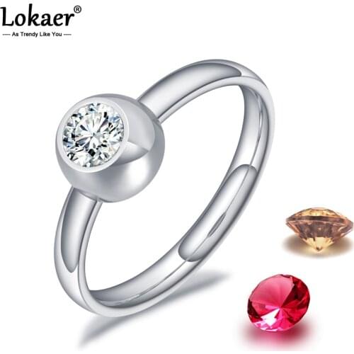 Lokaer Original Design Diy CZ Crystal Anniversary Rings Jewelry For Women Girls Titanium Stainless Steel Charming Ring R19098