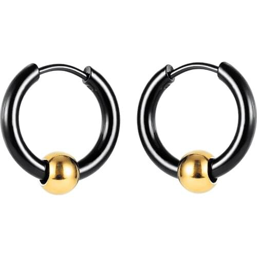 Punk Small Black Stainless Steel Woman Teens Mens Hoop Earrings Vintage Minimalism Gold Color Bead Pendants Jewelry Earrings