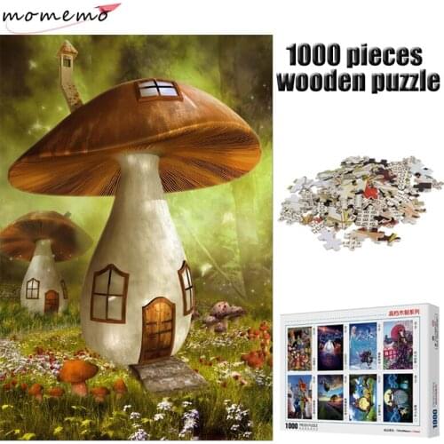 MOMEMO Mushroom House Puzzle Adult 1000 Pieces Wooden Puzzle Jigsaw Puzzles Games Wooden Toys Puzzles for Children Toys Gifts