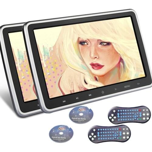 HIRIOT 2Pcs * 10.1'' Inch Car Headrest Monitor Car Pillow DVD LCD Player Vihicle LCD Screen Headrest Monitors 1024*600 Game IR