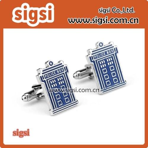 Movie Doctor Who House Blue Enamel POLICE BOX Cufflinks For Mens Brand Cuff Buttons Cheap Wholesale Fashion Cuff Links Hot