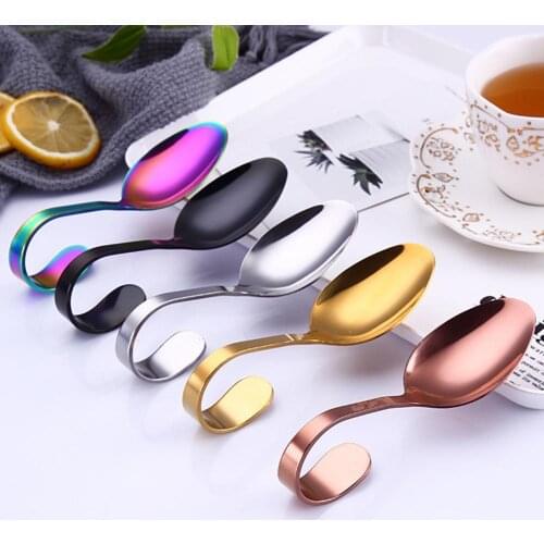 Stainless Steel Hotel Buffet Kitchen Curved Handle Dessert Tablespoons Cutlery Curved Handle Spoon Utensils For Kitchen