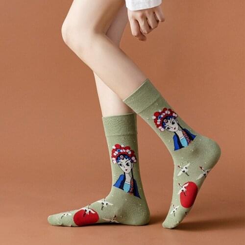 Chinese Opera Style Pattern Girl Socks Personality Design Fashion Wear Cotton Socks Unique and Independent Design