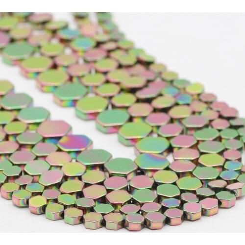 Flat Hexagon New Green Hematite Natural Stone Spacer Loose Beads For Jewelry Making Hand Made DIY Bracelet Accessories 4/6/8MM
