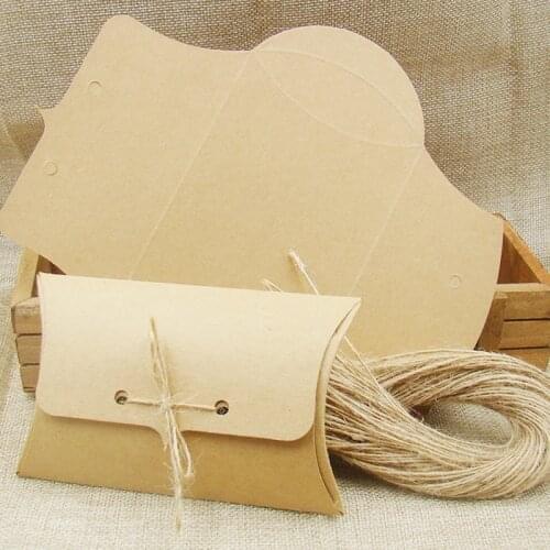 DIY kraft/white/black paper gift pillow box 30pcs +30pcs hemp string for candy /wedding /jewelry gift stroage box pillow shape