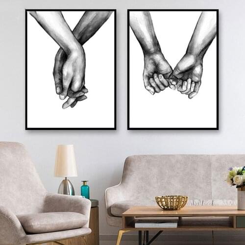 Nordic Poster Black And White Holding Hands Canvas Prints Lover Quote Wall Pictures For Living Room Abstract Minimalist Decor