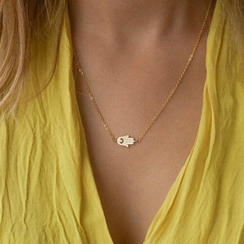 Simple Hand of Fatima Pendant Necklace For Women Gold Silver Color Fashion Clavicle Chain Jewelry XL579
