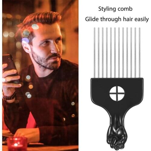 Wide Teeth Salon Use Black Metal African American Pick Comb Insert Curly Hairbrush Afro Hair Comb For Hairdressing Styling Tool
