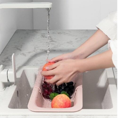 Adjustable Dish Drainer Sink Drain Basket Retractable Washing Vegetable Fruit Plastic Drying Rack Storage Basket kitchen Shelf